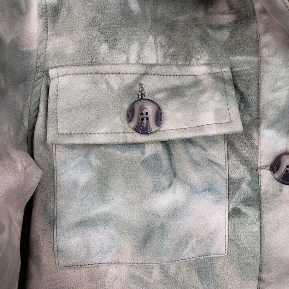Women Cest Toi Jacket M Green Tie Dye Faux Suede Utility Crop Grunge Indie NEW - Picture 5 of 11